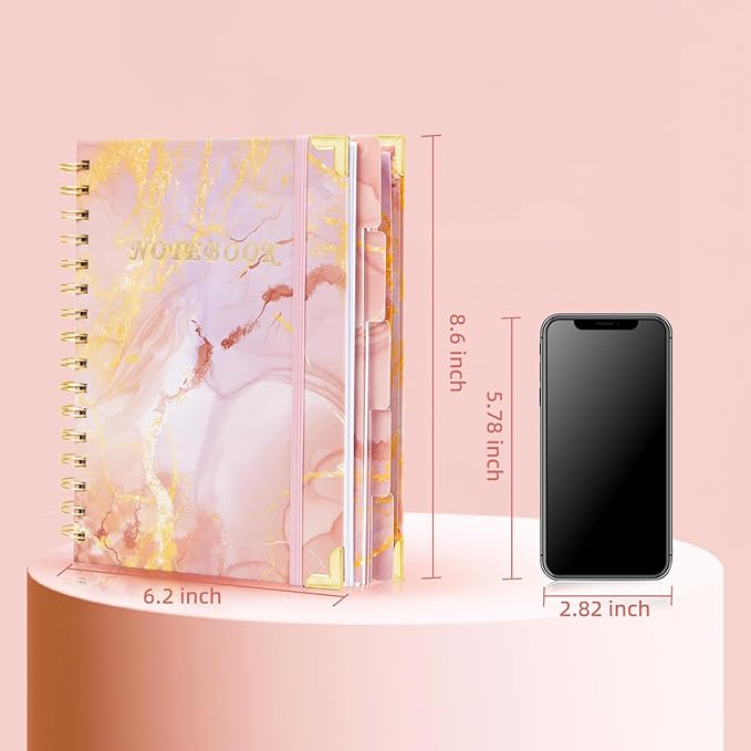 Spiral Notebooks for Work, 240 Pages Lined Spiral Journal Notebook, 5 Subject A5 College Ruled Journals for Writing, 8.6”x6.2''Journaling Notebooks for School Office Supplies(Purple&Pink)