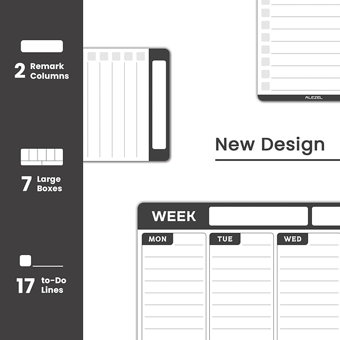 ALEZEL Weekly Dry Erase Board for Refrigerator, Magnetic Weekly Calendar Planner for Fridge, Set of Magnetic Weekly Calendar & 2 List Whiteboards, 4 Markers + Eraser