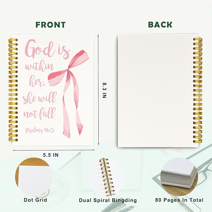 Coquette Pink Bow Christian Dotted Spiral Notebook Journal