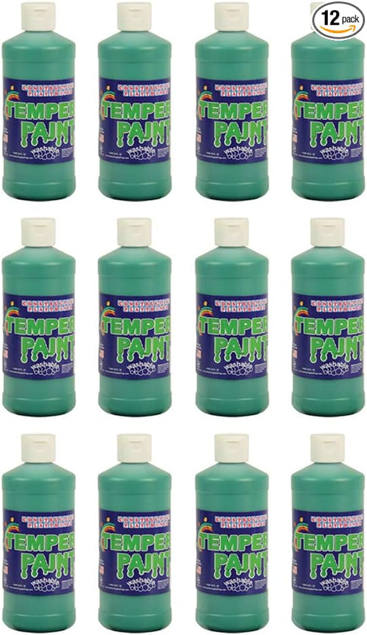 Constructive Playthings Washable Tempera Paint for Kids, Classroom Painting Supplies, Set of 12 Pints, Green