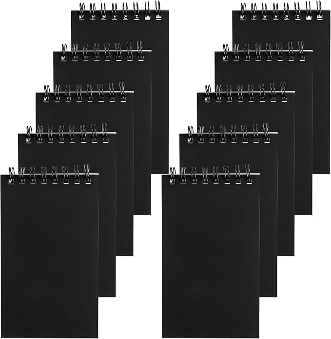 Hxezoc 10 Pack Small Pocket Notebooks, 3 x 5 Inches Mini Black Spiral Pocket Notebook with Lined Pages Memo Pads for Kids Home Office School Classroom Decoration Supplies