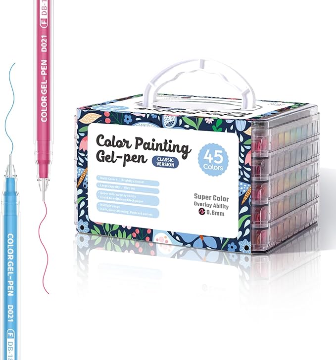 Acrylic Gel Pens for Coloring, 45 Pack Colored Gel Pens for Black Paper & White Paper, 0.6mm Fine Point Colorful Pens for Adult Drawing, Journaling, Note Taking, Doodling, Art Supplies