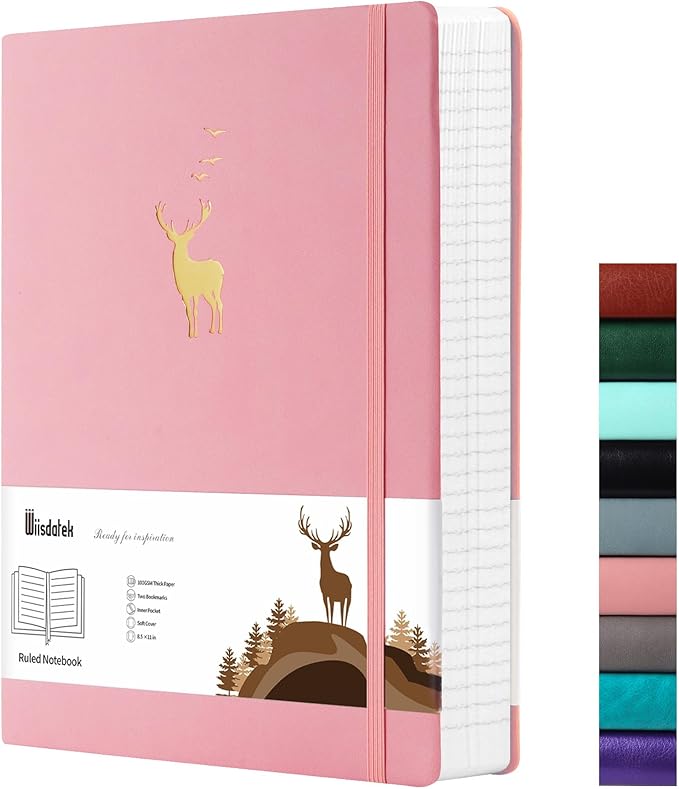 College Ruled Journal Notebook- 312 Pages A4 Softcover Large Journal, 100GSM Thick Paper, Leather Journal for Women Men Work School, 8.5''×11''-Pink
