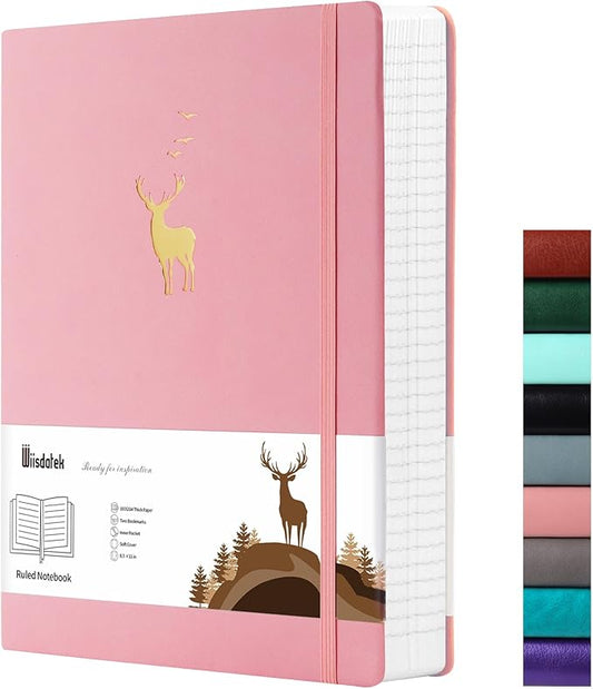 College Ruled Journal Notebook- 312 Pages A4 Softcover Large Journal, 100GSM Thick Paper, Leather Journal for Women Men Work School, 8.5''×11''-Pink