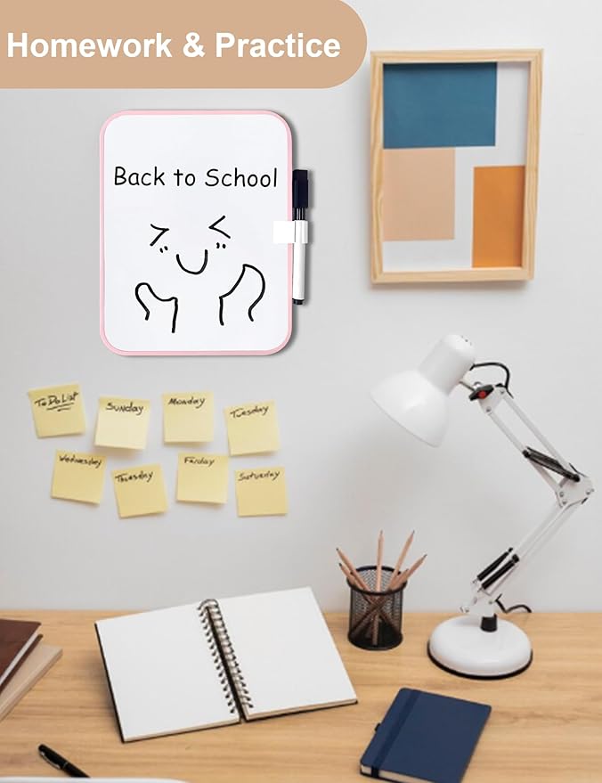 Magnetic Small Dry Erase Board for School Locker, 6" x 8" Small Whiteboard with 4 Marker and 7 Magnets - Mini Drawing Teaching Whiteboard for Classroom, Home, Office, Travel(Pink)