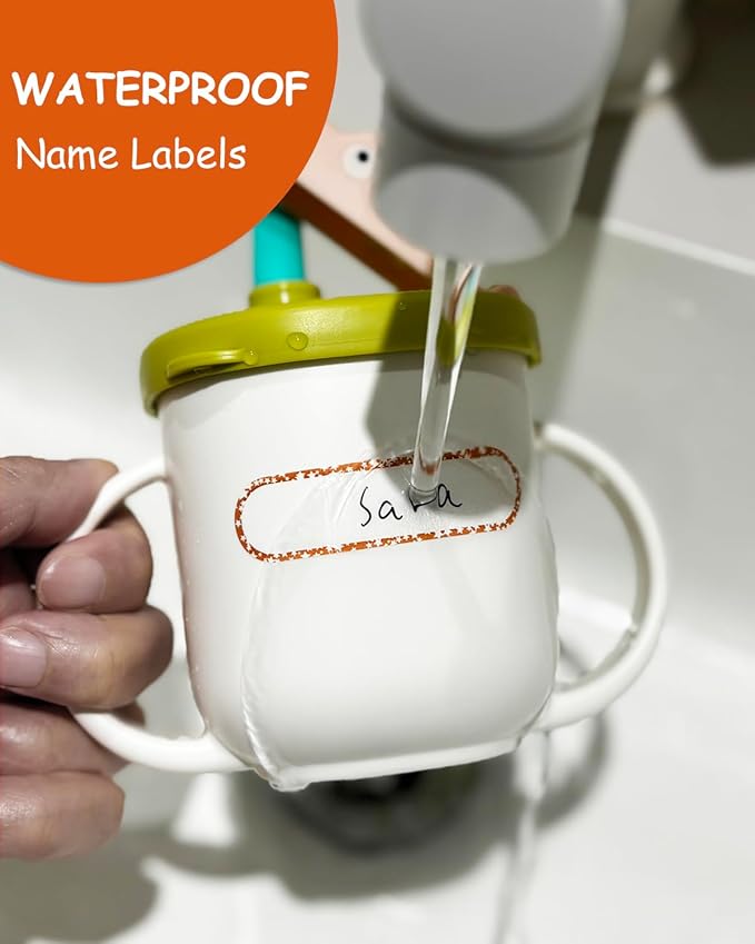 96 PCS Waterproof Bottle Labels, Write-On Kids Name Labels, Self-Laminating Self-Adhesive Bottle Strickers for Daycare School, Assorted Sizes & Colors
