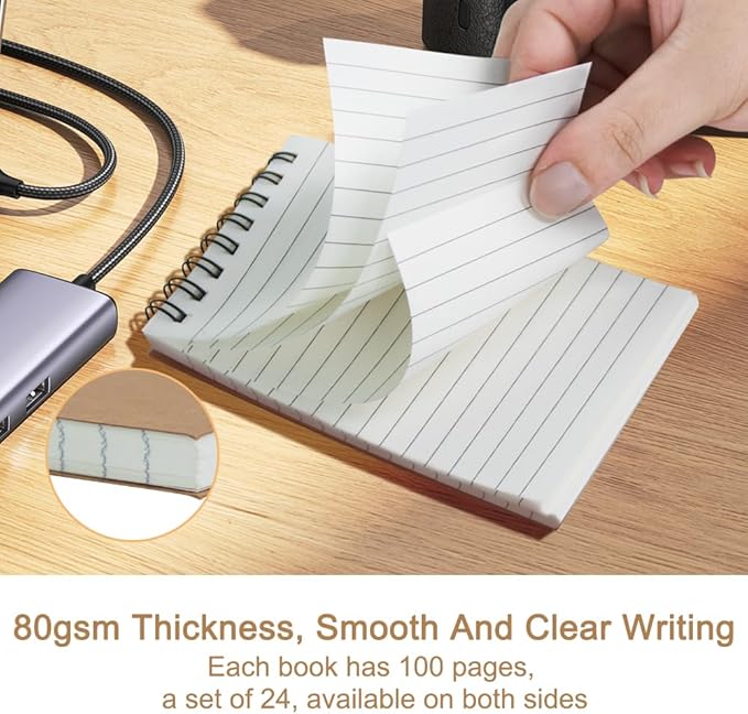 wavamawa Memo Pads 24 packs, Small 3x5 Spiral Notepads, Office Style Mini Notebook, Small Notepad Pocket Size, Pocket Notebooks for Home, College, Work or School - Lined College Ruled Paper