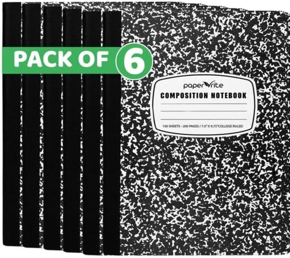 6 Pack Composition Notebook College Ruled, 100 sheets (200 Pages)
