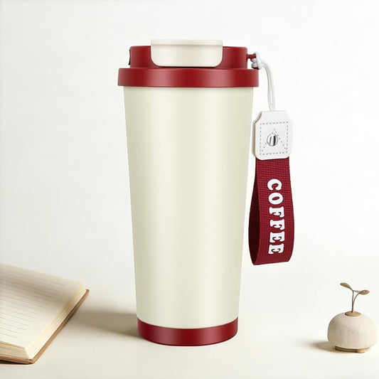Stainless steel insulated Tumbler Portable leak-proof coffee mug 18oz sports water Bottle suitable for car cup holder BPA-free insulated water bottle for sports，school，travel，Red and White