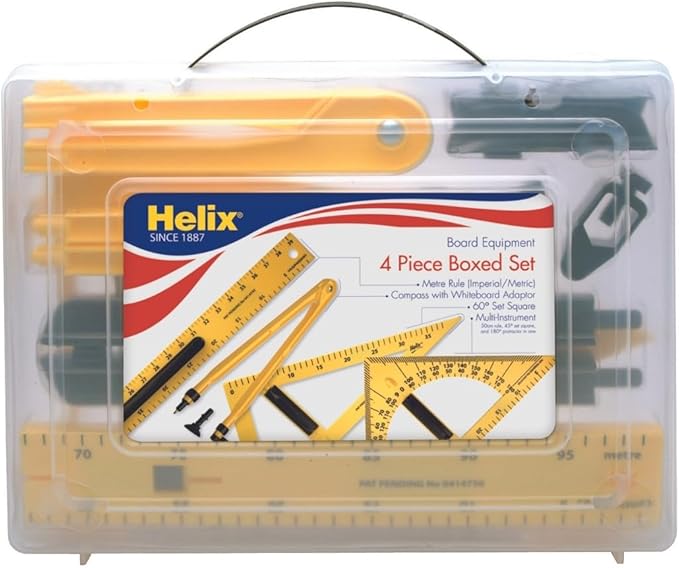 Helix Magnetic Whiteboard Geometry Set – 4 Piece Teaching Kit for Classroom – Large Magnetic Math Tools for Whiteboards & Blackboards – Durable, Easy to Store
