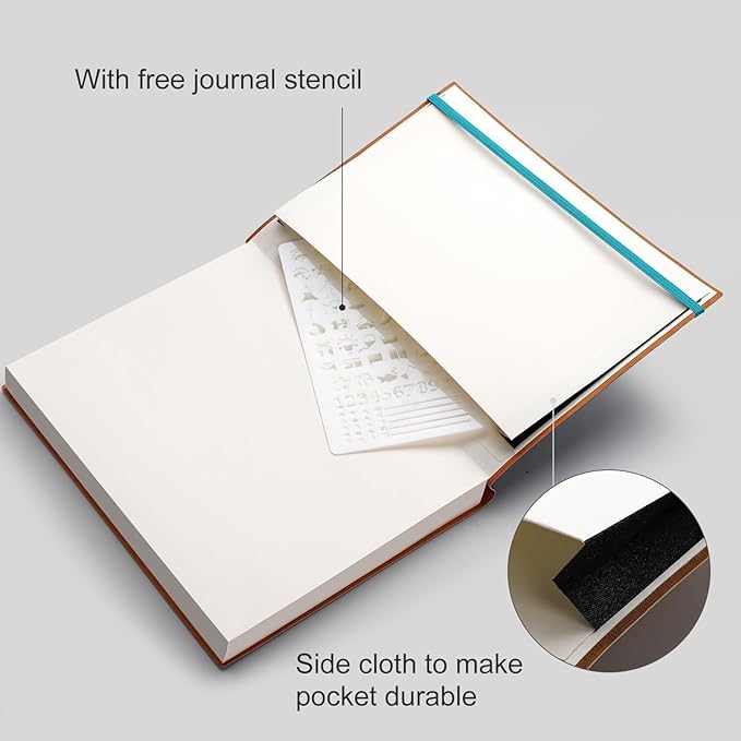 AHGXG Dotted Journal - 320 Pages Dot Grid Notebook B5 Large Journal, 100gsm Thick Dotted Paper, Leather Softcover, with Journal Stencils, Inner Pocket, 7.6'' X 10'', Cyan