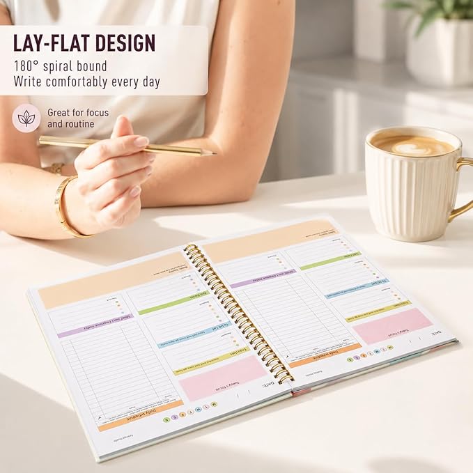 ADHD Planner for Women，Daily Productivity Planner with Task Management Organizer for Neurodivergent Adult,Teens , Self-Cares, Daily Schedule,To-Do List,Brain Dump,ADHD Journal with Cardboard Cover to Stay Organized and Focused (Colorful Leaves)