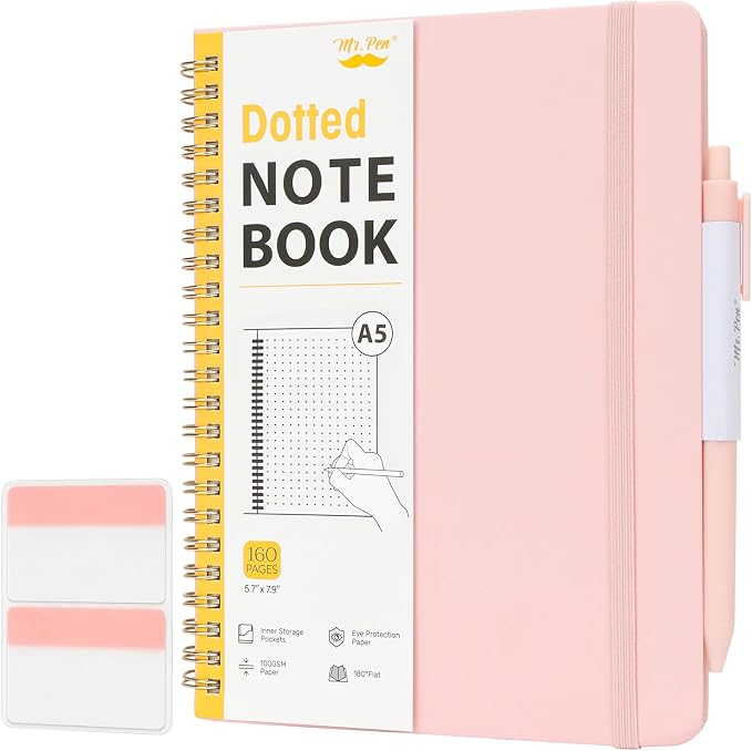 Mr. Pen- Dotted Spiral Journal Notebook Set, A5 (5.7"x7.9"), 160 Pages