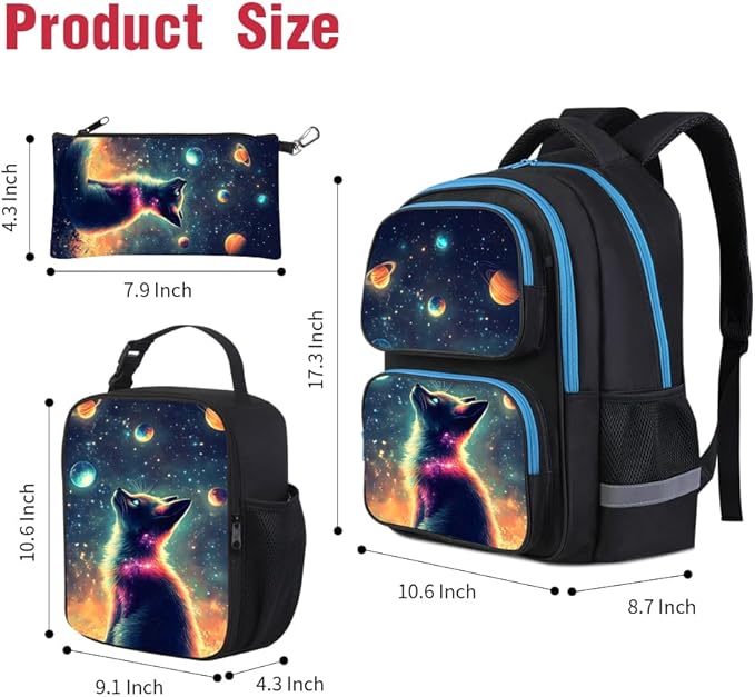 HiMagics Kids Backpack for Boys Girls Preschool Kindergarten Backpacks Lightweight Elementary Middle School Bookbag with Lunch Box Set and Chest Strap (StarCat)