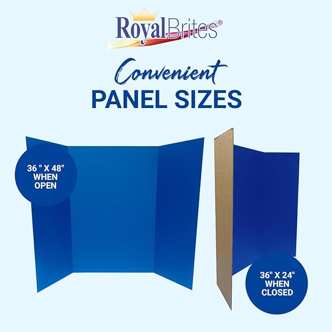 Royal Brites 1-Ply Corrugated Tri-fold Project Display Board 36" x 48", Exhibition, Presentation, & Science Fair Display Boards, Lightweight Tri-Fold Board with Smooth Surface, Blue/Kraft, Pack of 12