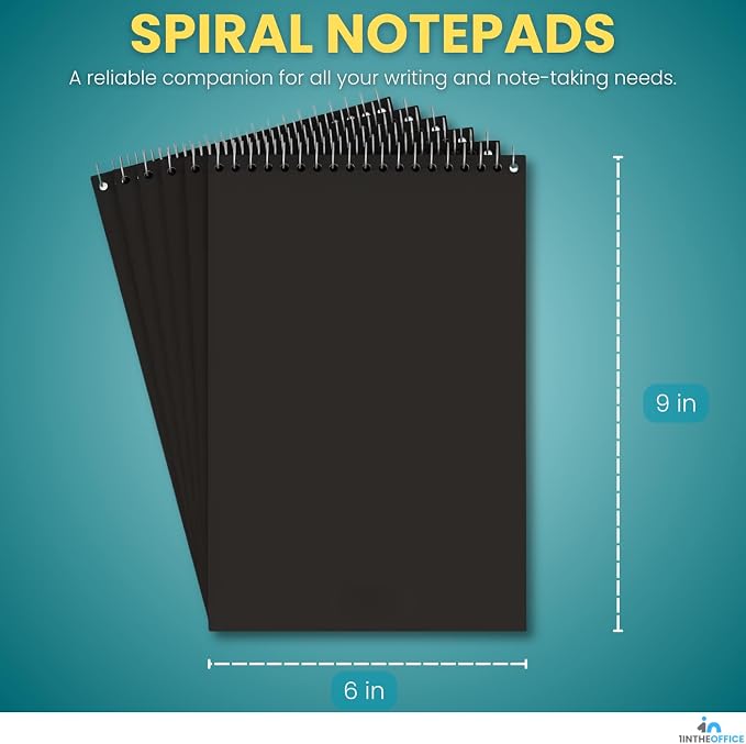 1InTheOffice Graph Ruled Notepad 6x9, Spiral Steno Pads, Top Bound, Quad Ruled, 80 Sheets/Pad, (6 Pack)