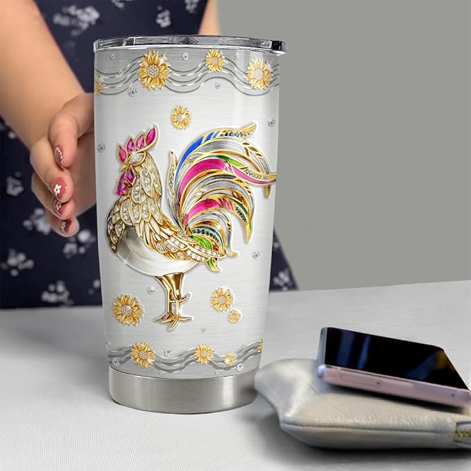 SANDJEST Chicken Tumbler 20oz Jewelry Drawings Stainless Steel Insulated Tumblers Chicken Gifts for Women Girls Coffee Travel Mug Cup Gift for Birthday Christmas