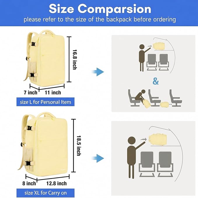 Taygeer 35L Personal Item Travel Backpack for Women, Carry on Backpack | Airline Approved Travel Bag, Laptop Bag with Water Bottle Pocket & Shoe Pouch, Mochila for College Weekender, Beige Yellow