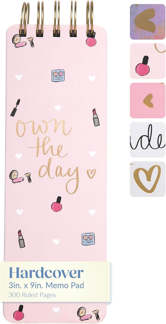 Eccolo Dayna Lee “Own The Day” Spiral Memo Pad, Hardcover, 300 Pages, 3x9-inch, Pink