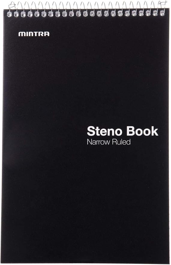 Mintra Office Steno Books Set - Top-Spiral Bound, Narrow Ruled, 70 White Sheets, Poly Primary Color Covered Notebooks for Office, Professional, School & Work, Note-taking, Writing Pads, 6"x9", 4 Pack