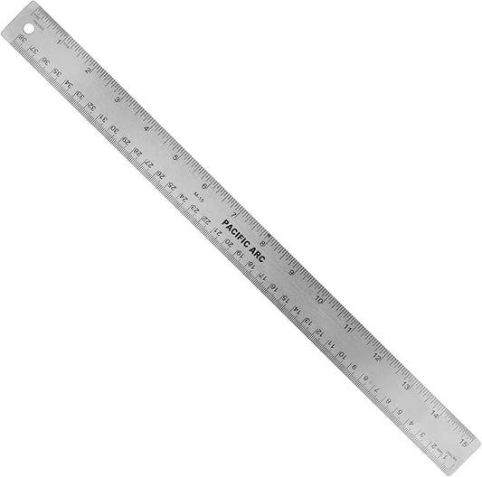 Pacific Arc Stainless Steel 15 Inch Metal Ruler Non-Slip Cork Back, with Inch and Metric Graduations