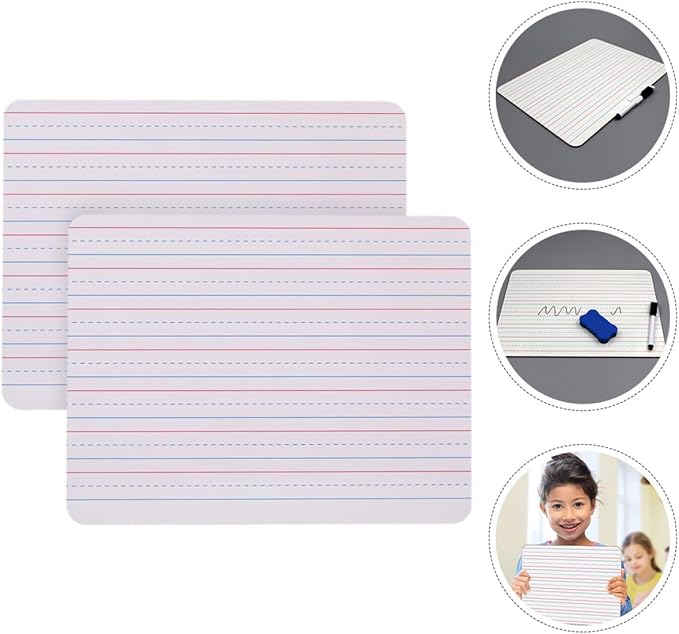 2pcs Small Dry Erase Board 9x12 Inch Double-Sided Writing Whiteboard with Four-line Three-Grid Template for Classroom Teaching and Office Messaging