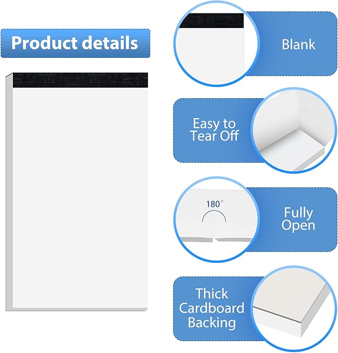 10 Pack Blank Notepad Ruled for Work 50 Sheets Study Servers Daily Planning Small Notepad 3x5 Inch Note Pads Refills Notes Memo Pads White Paper Pads Writing Pads Scratch Note Pad for Office Supplies