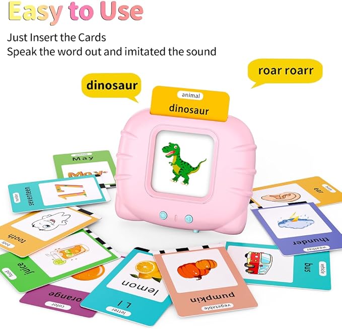 Eaever Educational Learning Toys - 520 Sight Words Talking Flash Cards, Autism Sensory Toys, Pocket Speech for Toddlers, Valentine's Day Present Birthday Gift for 1 2 3 4 5 6 Year-Old Girls, Pink