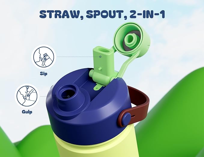 12 oz Kids Insulated Water Bottle for School: 2-in-1 Straw Spout Lid, Leakproof, BPA-Free, Keep Cold 24H, Reusable Stainless Steel Cup for Trip, Camping, Birthday Gift for Boys Girls (Infinity Beam)
