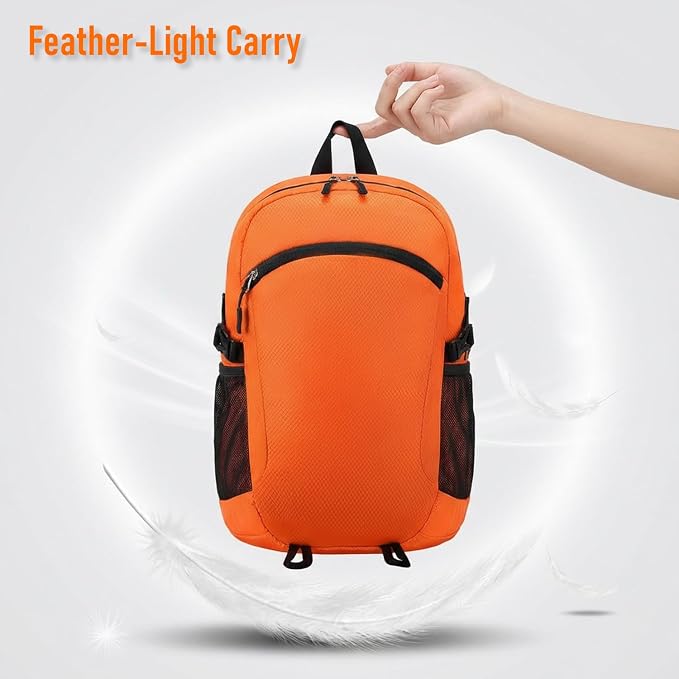 Lightweight Hiking Backpack 18L Packable Foldable Small Daypack Collapsible Travel Bag Water-Resistant for Adults (Orange)
