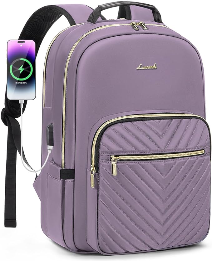 LOVEVOOK Laptop Backpack for Women 18.4 inch,Cute Womens Travel Backpack Purse,Professional Laptop Computer Bag,Waterproof Work Business College Teacher Bag Carry on Backpack with USB Port,Taro Purple