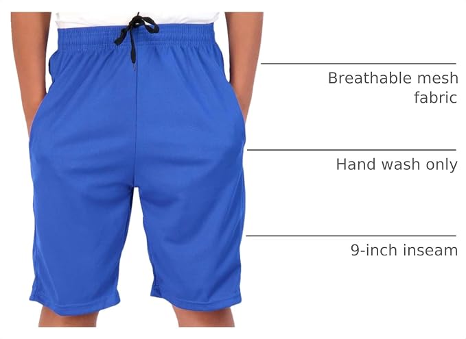 Real Essentials 5 Pack: Boys' Mesh Basketball Athletic Shorts with Pockets – Teen Kids Youth Quick Dry Soccer Running Gym