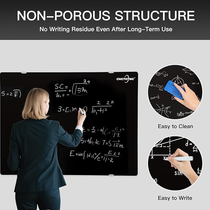 Black Magnetic Glass Dry Erase Board 48" x 36", Tempered Glass Whiteboard, Frameless Wall Mounted Dry Erase Board for Office, Home & Classroom, Easy Clean, Durable & Stain Resistant