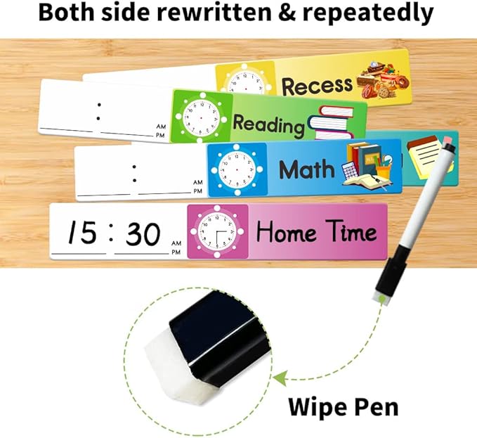 Daily Schedule Pocket Chart, class schedule, with 15 Dry-Eraser Cards - 13 Pockets for Classroom & Home (Black)