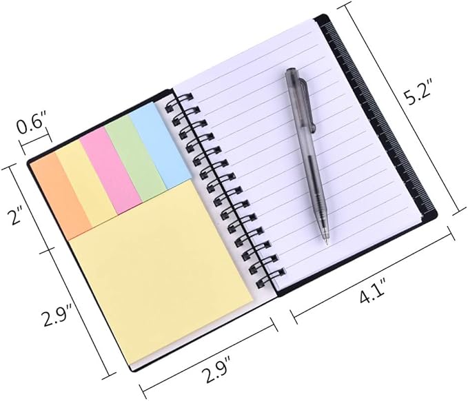Coopay 4 Pieces Spiral Notebook Steno Pocket Notepad with Pen in Holder and Sticky Notes, Page Marker Index Tabs Flags Making Plans Writing Memos Office School Supplies (Black, Blue, Red, Green)