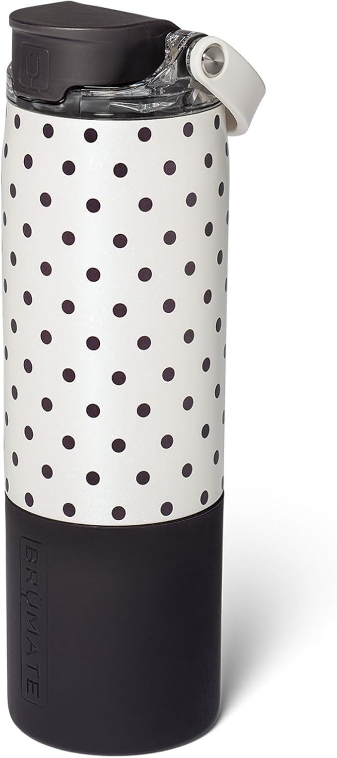 BrüMate Rise 25oz Water Bottle With 100% Leakproof Covered Silicone Straw | Insulated Stainless Steel Water Bottle | Cup-Holder Friendly | Fast Flow | Soft Sip Silicone Spout | BPA-Free (Polka Pearl)
