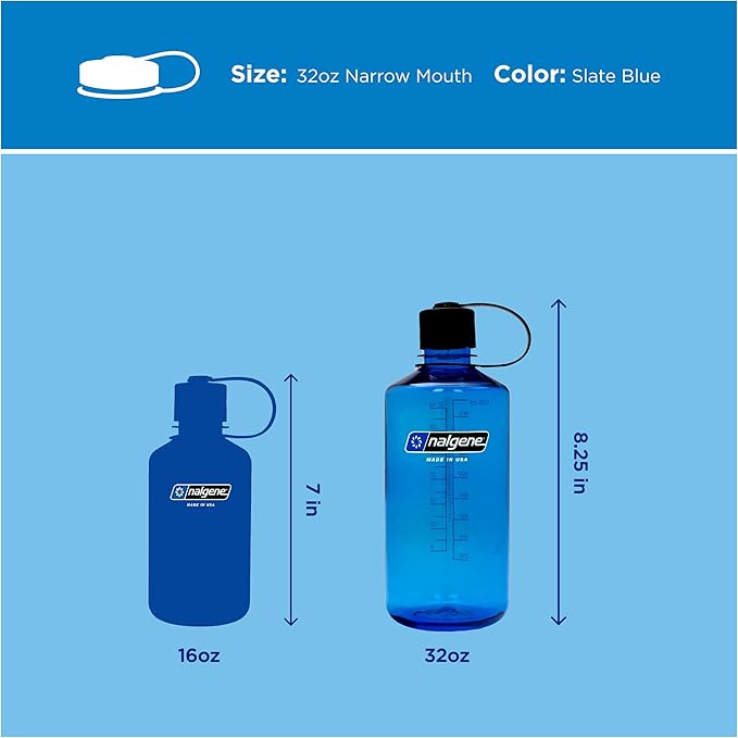 Nalgene 32 oz Narrow Mouth Water Bottle | BPA-Free, Durable & Leak Proof, Lightweight Bottle for Hiking, Gym & Travel, Slate Blue