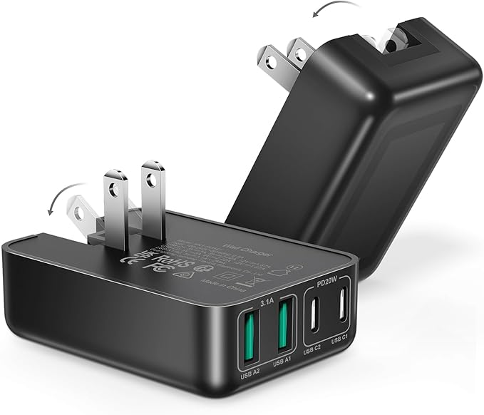 2Pack 40W Flat USB C Wall Charger, 4Ports Foldable & Slim Fast Charging Blocks, Multiport Type C Cube Box Power Adapter Plug, Boxeroo USB C Charger Block Brick for iPhone Samsung Tablet