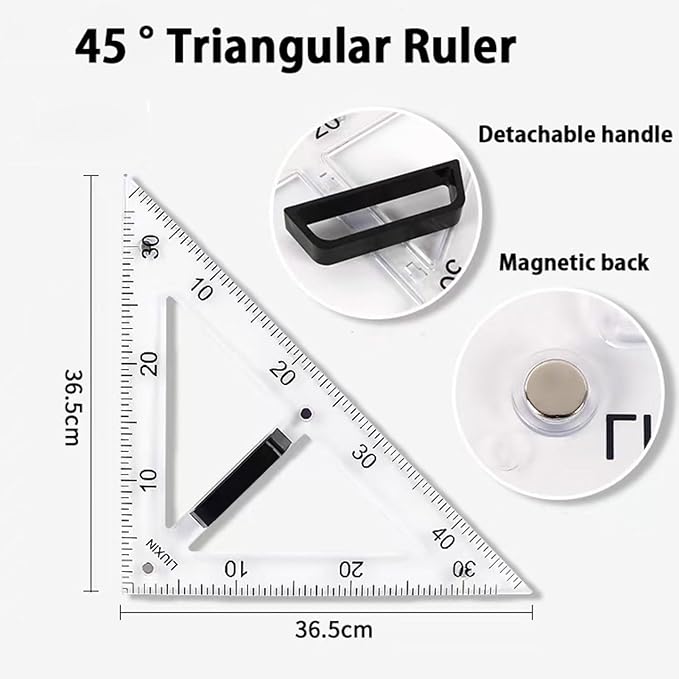 Magnetic Geometry Tool Set Clear Drafting Tools Mathematics Protractor, Triangular Scale Ruler Math Classroom Teaching Measurement Set Oversized Ruler (Transparent 2-Piece Set)