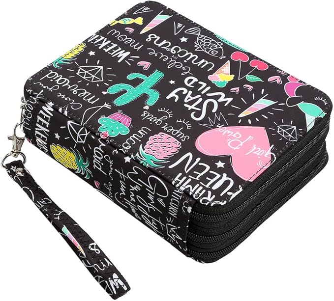 Portable Colored 72 Slots Pencil case Organizer with Printing Pattern for Watercolor Pens or Markers, Pencil Case Organizer for Artist