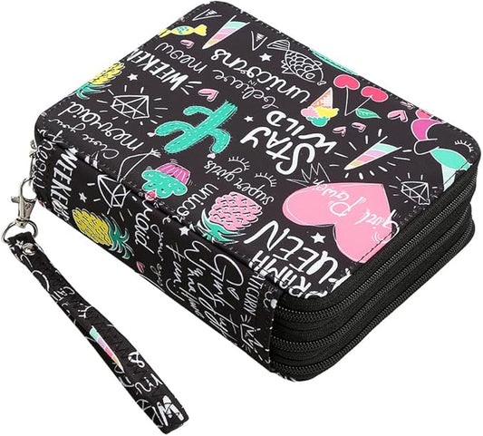 Portable Colored 72 Slots Pencil case Organizer with Printing Pattern for Watercolor Pens or Markers, Pencil Case Organizer for Artist