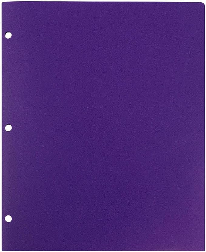 JAM PAPER Heavy Duty Plastic 3 Hole Punch Pocket Folders - Extra Tough School Folders - Purple - 12/Pack