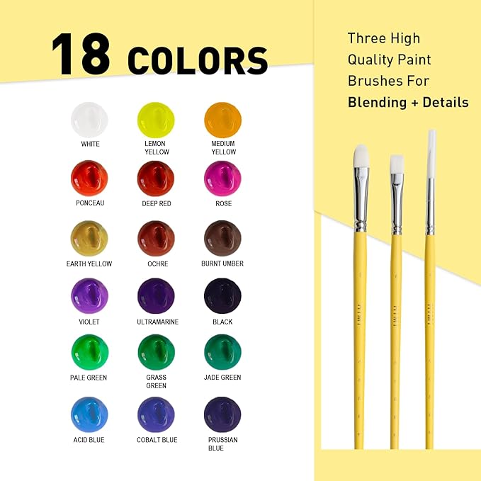 HIMI Gouache Paints Set, 18 Colors, 30g, jelly gouache paint set, Non Toxic Paint for Canvas and Paper, Art Supplies for Professionals, and More (Yellow Case)
