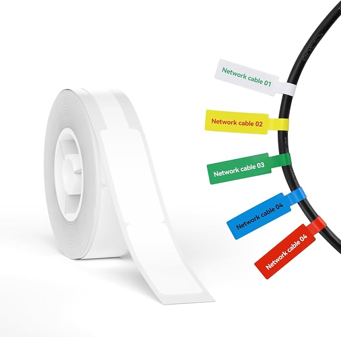 NIIMBOT Thermal Transfer Cable Label 0.49" x 4.29", for N1(B18) Label Maker | 60 Labels/Roll, PET Material, Waterproof and High-Temperature Resistance, Long Storage Time, White