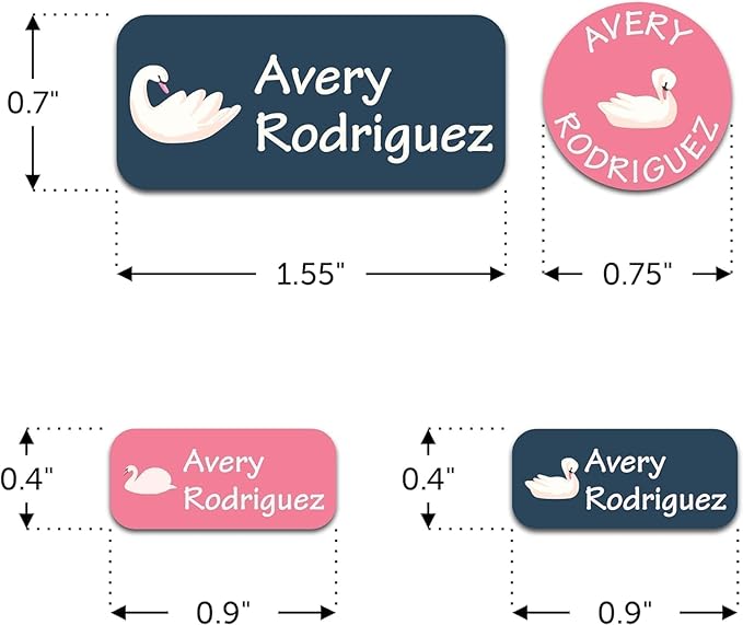 Waterproof Custom Name Stickers (135 Labels) - Personalized Daycare Labels for Clothing, Water Bottles, Lunch Boxes & School Supplies - Ideal for Camp & Daycare - No-Iron (Swan)