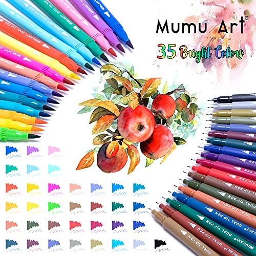 35 Dual Markers Pen for Adult Coloring Book, Coloring Brush Art Marker, Fine Tip Colored Pens for Bullet Journaling Drawing Planner (Pack of 3)