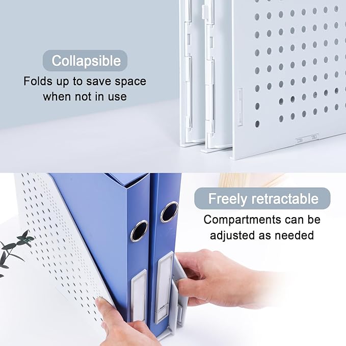 FRETONBA Collapsible Magazine File Holder with 2 Vertical Compartments Foldable Binder Holder for Desk Binder Storage Organizer Plastic Magazine Holders for Shelf, Light Gray