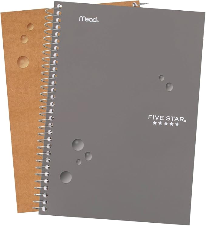 Five Star Spiral Notebook, 2 Subject, College Ruled, 9 1/2" x 6" 80 Sheets, Gray (840029AA3-ECM) (Pack of 12)