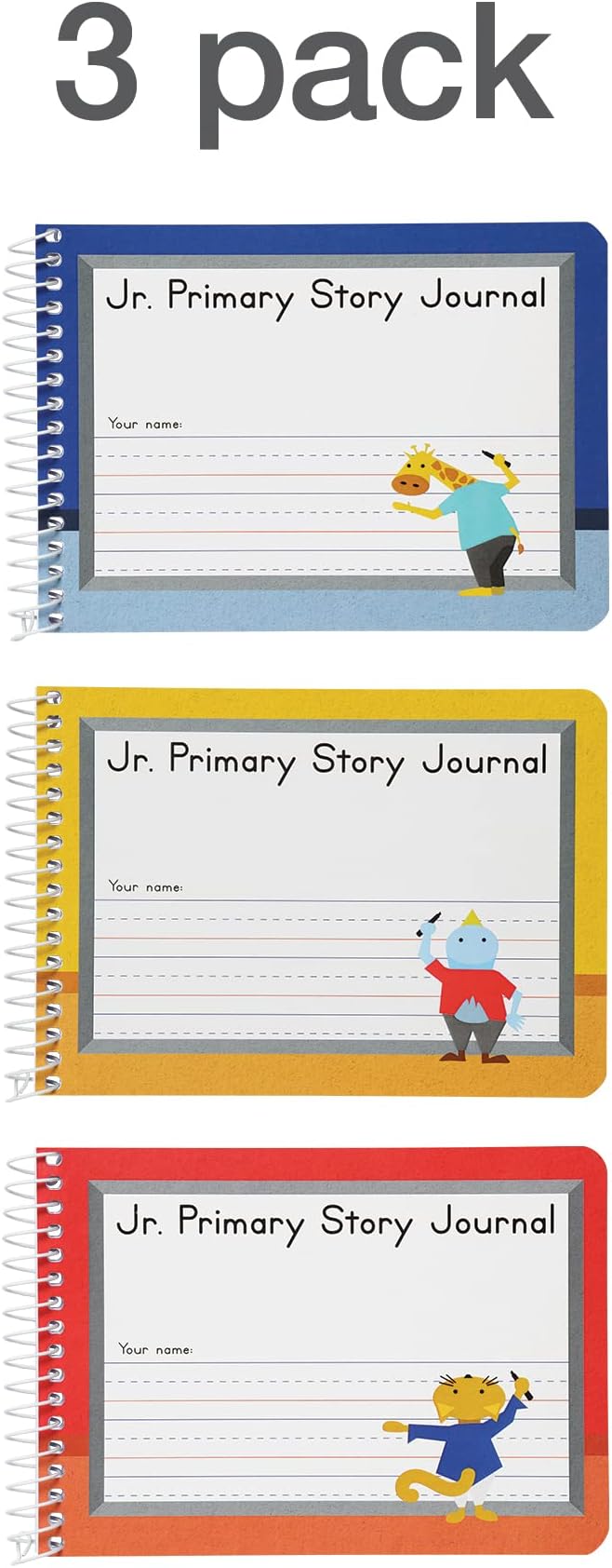Oxford Jr. Primary Composition Spiral Notebooks, School Supplies, Notebooks for School, 4-7/8 x 7-1/2 Inches, Kids Journal, Pre-K, Grades K-2, 100 Sheets/200 Pages, Red, Yellow, Blue (63885)