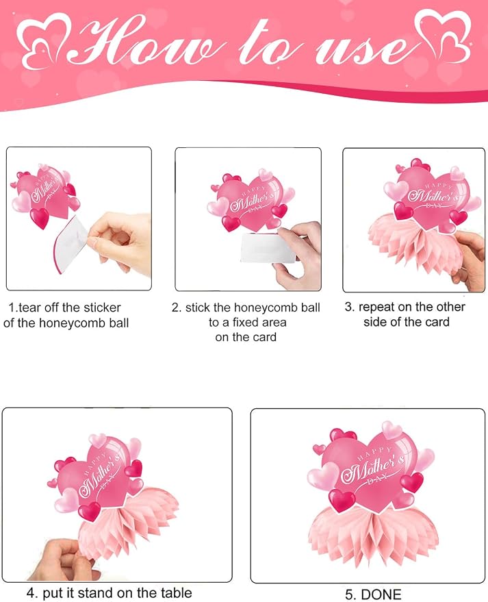 Mothers Day Table Decorations - Mother's Day Decorations Centerpieces for Tables, 9Pcs 3D Best Mom Honeycomb Centerpiece Pink Flower Table Topper for Mother's Party Supplies, Gifts for Mom